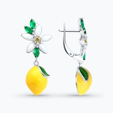 Серьги из серебра с фианитами и эмалью