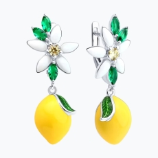 Серьги из серебра с фианитами и эмалью 2