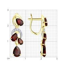 Серьги из желтого золота с гранатами и фианитами 2