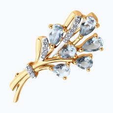 Topaz və fianit daşlı qızıl broş