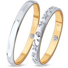 Brilyantlı kombinə qızıl nikah üzüyü (Comfort Fit) 2