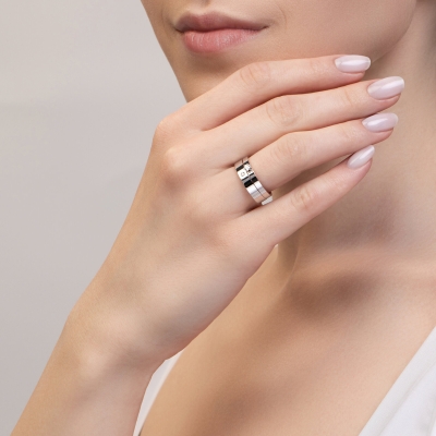 Brilyantlı kombinə edilmiş qızıl nikah üzüyü (Comfort Fit)
